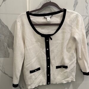 White House Black Market Ivory Cardigan with Black Accents